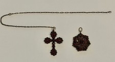 Lot Two Pieces Garnet Antique Victorian Mourning Jewelry Cross and Pendant