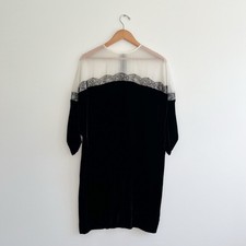 Stella McCartney Vintage Style Velvet and Lace Draped Black and White Dress 42