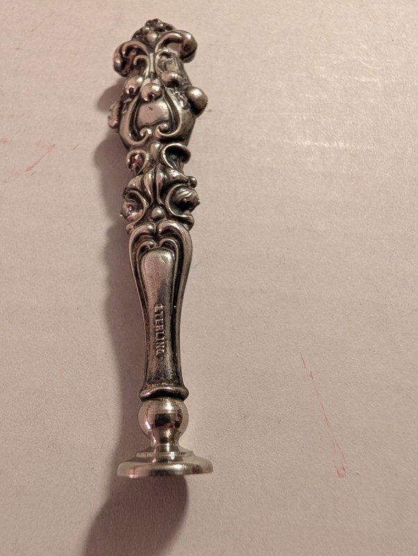 3.5" Antique Ornate Sterling Silver Wax Seal Stamp Monogrammed.