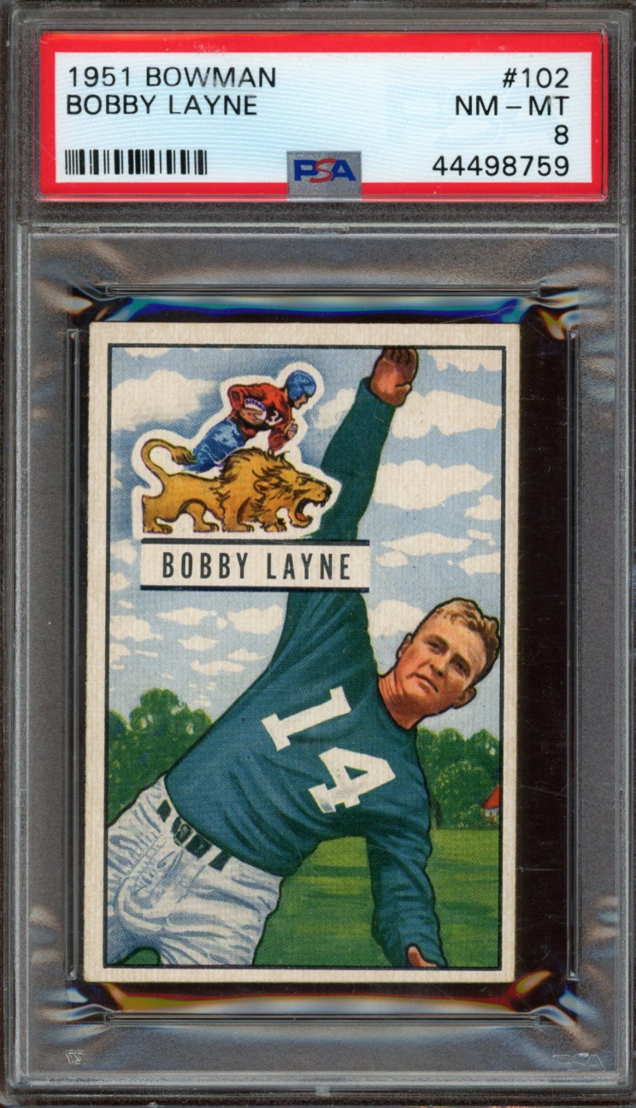 1951 BOWMAN #102 BOBBY LAYNE PSA 8 LIONS HOF [759]