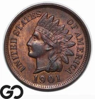 1901 Indian Head Cent Penny, Lustrous Red Brown, Gem BU++ RB