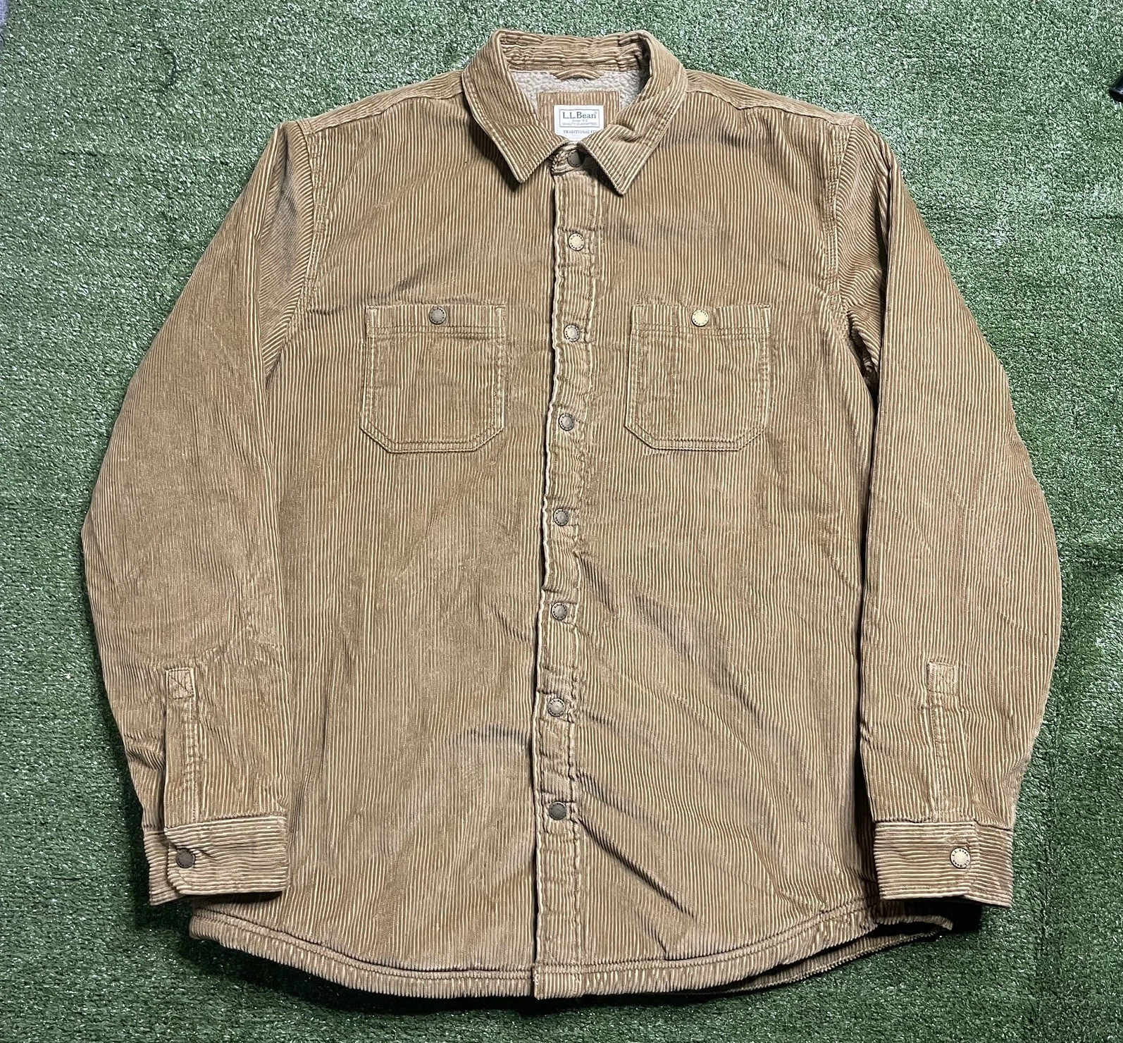 L.l.bean Men Jacket L Tall Brown Sherpa Heritage Lined Corduroy Snap