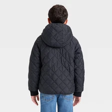 Boys' Hooded Reversible Puffer - Cat & Jack Black/Gray XXL