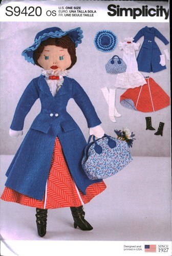 9420 Simplicity Sewing Pattern Home Decor Stuffed Doll Clothes Mary Poppins FF