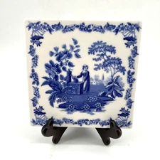 Lady at the Well Spode Tile Trivet Hot Plate L0906 Blue White 6" Square Floral