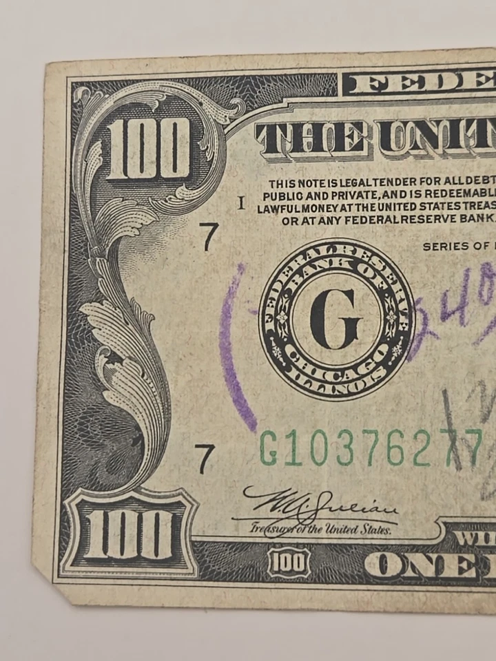 1934C One Hundred $100 Dollar Federal Reserve Note G Chicago, IL - Image 2 of 4
