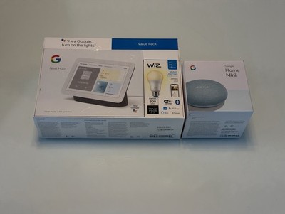 Google Nest Hub (2nd Gen) +Google Home Mini (Aqua)+WiZ Smart Bulb Value Pack NEW