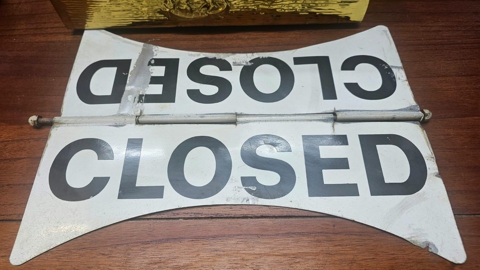 Old Rustic Closed Sign Vintage Rustic Petrol Station Enamelled Open & Closed Folding / Flip ...