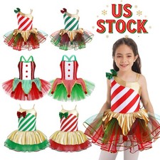 Kids Girls Christmas Mrs Santa Claus Candy Cane Costume Xmas Ballet Tutu Dress