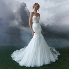 Backless Lace Embroidery Mermaid Wedding Dress Strapless Detachable Sleeves