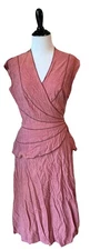 Vintage Young Edwardian Dress Size S/M Pink Peasant Boho Wrap Suede Like