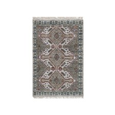 2' x 3' Ivory Flower Rosettes Design Mat Rug Hand Knotted Natural Wool R91765