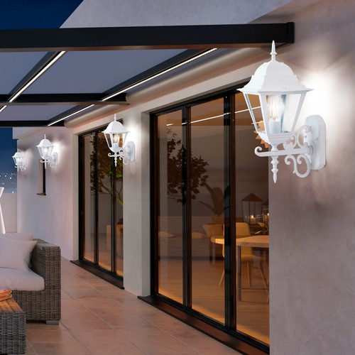 2er Set Außen Wand Laternen Haus Garten Glas Leuchten Antik Stil ALU Strahler - Bild 7 von 10
