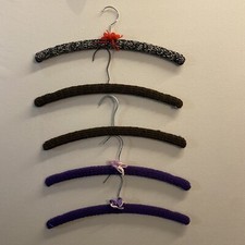 5 Vintage Retro Crochet Hangers Art Deco 1 Black/White, 2 Brown, 2 Purple
