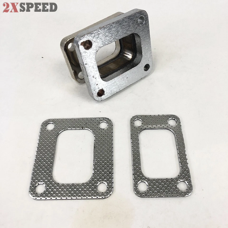 T3 to T4 4-Bolt Turbo Charger Flange Conversion Adapter Kit Straight SS+Gasket - Image 2 of 4