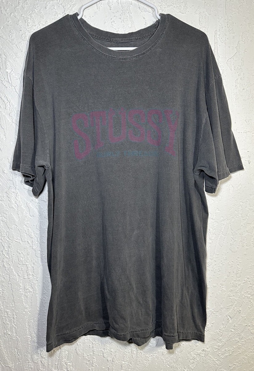 関税込★STUSSY★Burly Threads Pigment Dyed T-Shirt★Black Vintage Stussy Burly Threads Faded Black Gray T-shirt