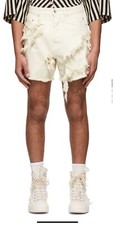 Image of RICK OWENS OFF-WHITE DISTRESSED DENIM SHORTS SIZE 30 (Retail $750)