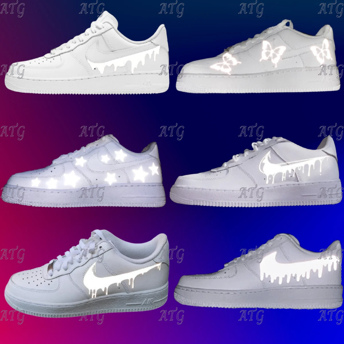 Custom Reflective Air Force 1s (Drip, Butterfly, Stars) ALL SIZES