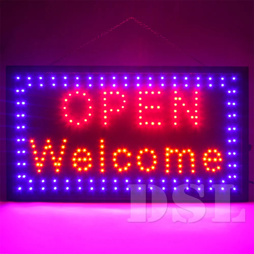 Large Bright Flashing LED OPEN WELCOME Shop Sign Neon Hang Display Window  Light eBay