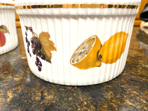 Set of 2 Royal Worcester Porcelain Fireproof Souffle Bowls Fruit Gold England - Picture 6 of 16