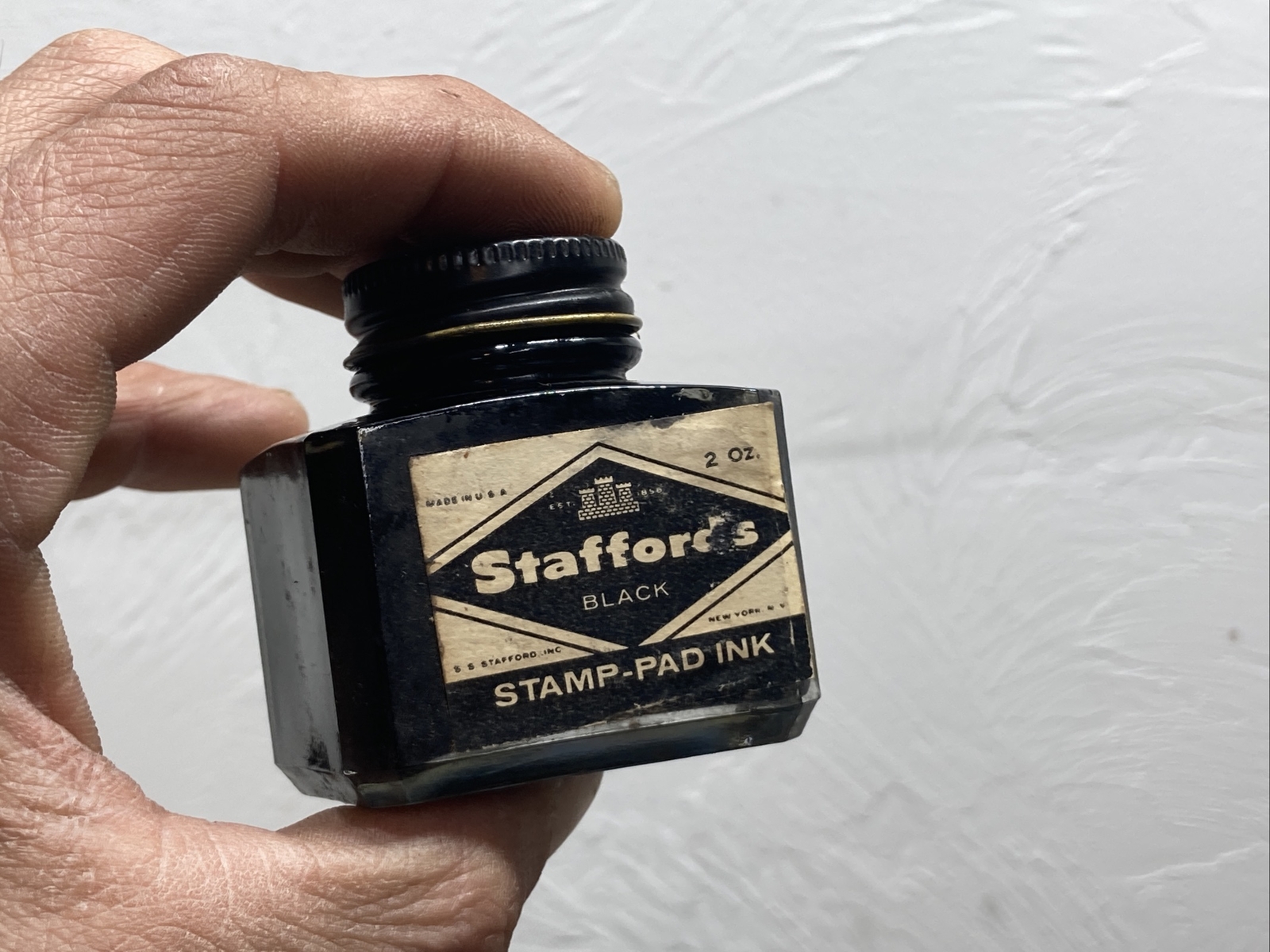 Vintage Stafford’s Black StampPad Ink 2oz Ounce Ink Bottle with brush