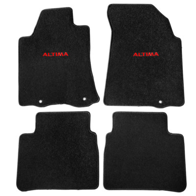 Fits 13-18 Nissan Altima Sedan Black Nylon Floor Mats Carpet W/ Red Emblems