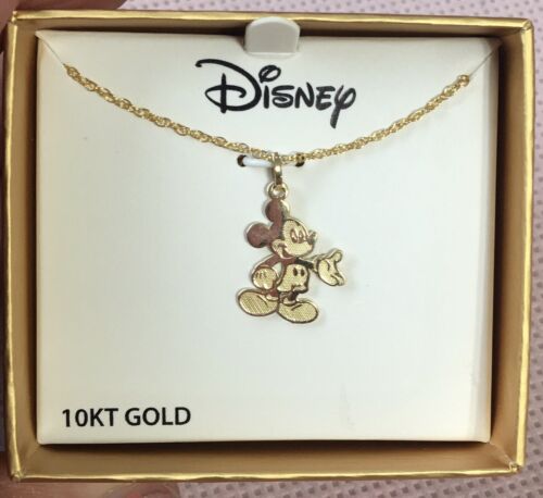 10K Yellow Gold Disney Cartoon Mickey Mouse Pendant Necklace In Original Gif Box - Picture 1 of 11