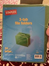 Staples 3 Tab File Folders, Letter Sz, 24/Pk Green NEW SEALED CC 