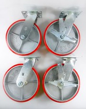 8" x 2" Polyurethane On Cast Iron (Red)- Swivel (2EA) & Swivel with brake (2EA)