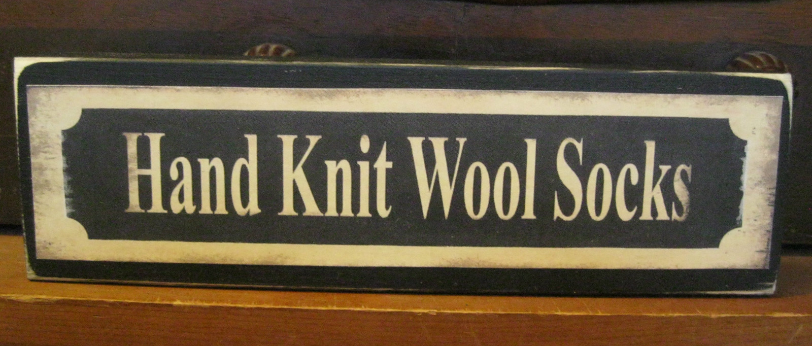 Hand Knit Wool Socks Country Primitive Rustic Wooden Sign Block Shelf ...