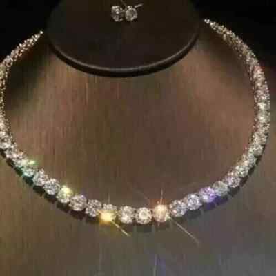 20 Ct Round Cut Lab-Created Diamond Womens Tennis Necklace 14K White Gold Plated