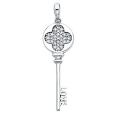 14K Real White Gold Love Key Pendant For Girls Women Gold Love Key Pendant
