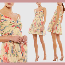 NWT Mac Duggal [ 12 ] 70204 Floral Button Fit & Flare Mini Dress Nude #Q976