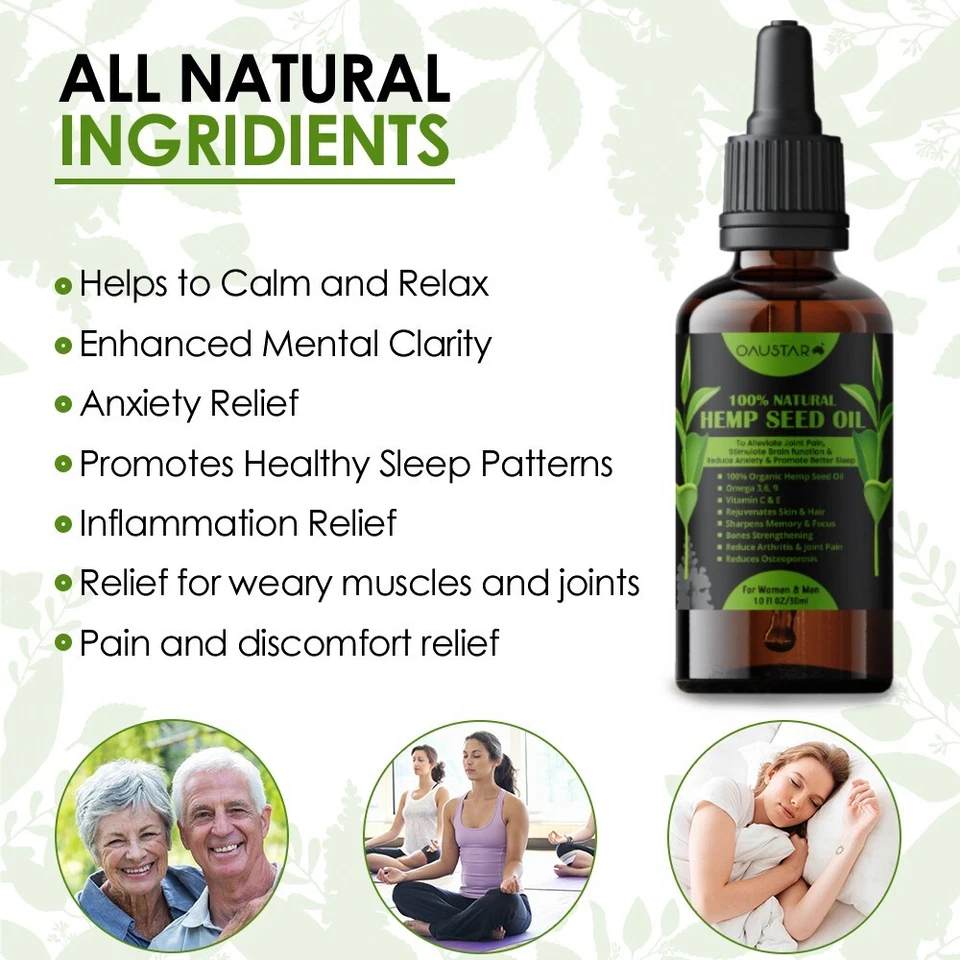 100% Natural Hemp Seed Oil to reduce Knee Back Pain, Shoulders,Better Sleep-30ml - image 2 of 4