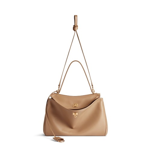 BALENCIAGA Rodeo Medium $4450 Latte Smooth Leather Handbag New And Authentic