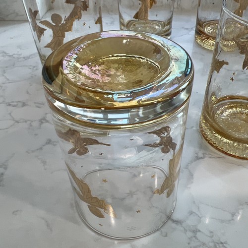 Vintage Culver Clear Gold Angels/Stars Snowflakes Iridescent Bottom Glasses - 6 - Picture 7 of 16