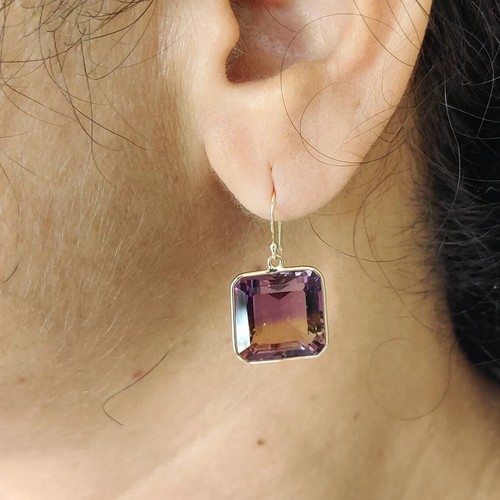 Ametrine Gemstone Earring Minimalist Earring 925Sterling Silver Anniversary Gift - Picture 4 of 7