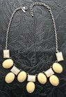 Lovely Designer Statement Necklace Marbled White & Cream Lucite Cabs Silver Tone — photo 1