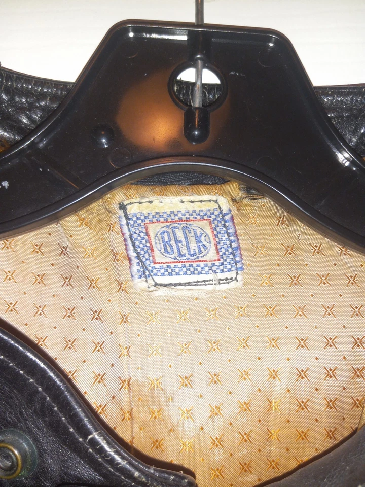 Vintage 1940s-50s Beck Distressed Black Leather Motorcycle Zipper Jacket Coat - Image 2 of 4