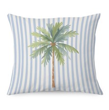 Tropical Palm Tree Blue Striped Pillow Cover 18x18, Coastal Beach Room Decor,...