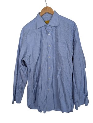 Robert Talbott Carmel Herren 17/35 L, Langarm Micro Check blau weiß Hemd, sehr guter Zustand