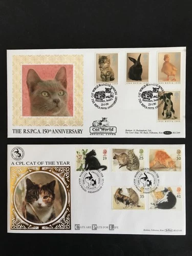 GB 1990/95 "RSPCA/Cats" 2 Benham FDC Issues F/Condition.
