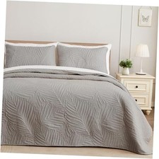 Queen Quilt Bedding Set, Lightweight Light Grey Quilts Queen Full Size for