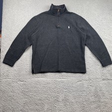 Polo Ralph Lauren Men's Sweater Large Gray Heathered Quarter Zip White Pony