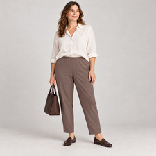 EILEEN FISHER Womens L Taupe Organic Cotton Stretch Twill Ankle Pants Side Zip