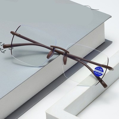 Large-Circle Beveled-Edge  Reading Glasses Rimless Ultra-Lightweight Glasses 