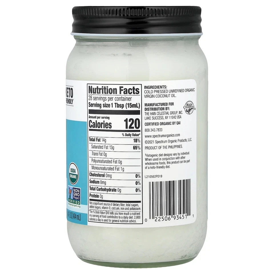 Aceite de coco virgen orgánico, sin refinar, 14 fl oz (414 ml) Foto 2 de 4