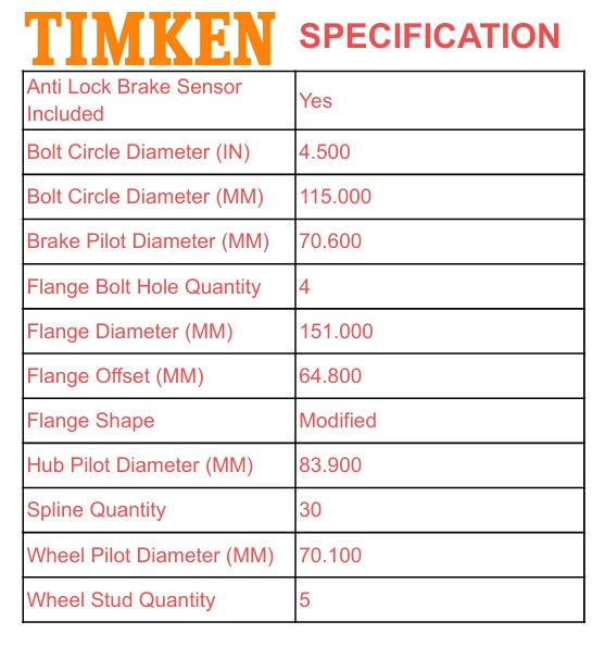 Buje de cojinete de rueda trasera Timken para Chevrolet Equinox 2007 2008 2009 con 5 tacos ABS Foto 3 de 4