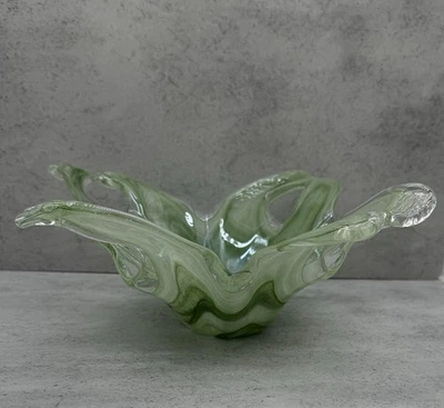 Art Glass Free Form Green Glass Bowl - Image 1 of 4