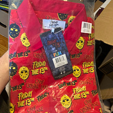Friday the 13th Jason Voorhees Camp Crystal Lake Graphic Button-Up Shirt XL rare